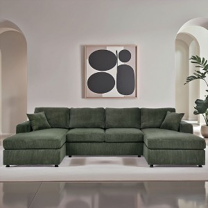GDFStudio Carrie Modern 120" Corduroy Upholstered U-Shaped Sectional Sofa with 2 Chaise Lounges - 1 of 4