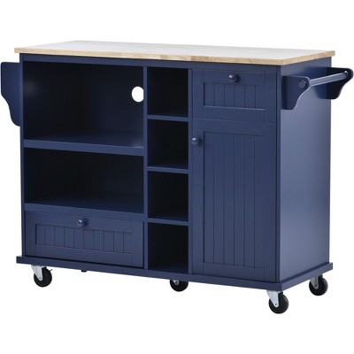 NicBex 2 Drawer Rolling Kitchen Island Cart with 1 Cabinet and 4 Open Shelves,Kitchen Island on Wheels with Racks,Microwave Cabinet for Kitchen