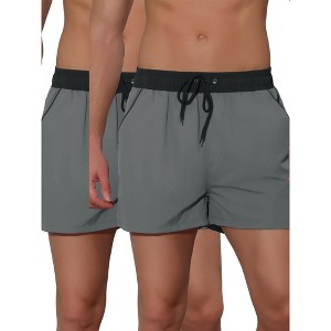 Lars Amadeus Men's Summer Drawstring Waist Solid Color Swim Shorts 2 Packs - 1 of 4