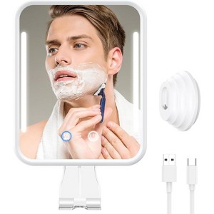 Lighted Shower Mirror for Shaving, with Suction Cup & Razor Holder, No-Drilling Waterproof Bathroom Mirror - 1 of 4