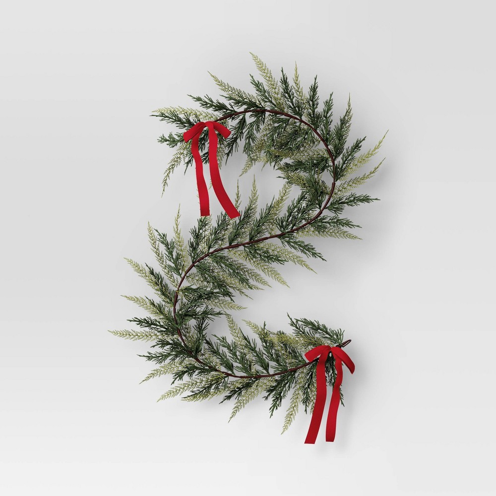 6 Cedar Christmas Artificial Garland with Red Velvet Bows - Wondershop