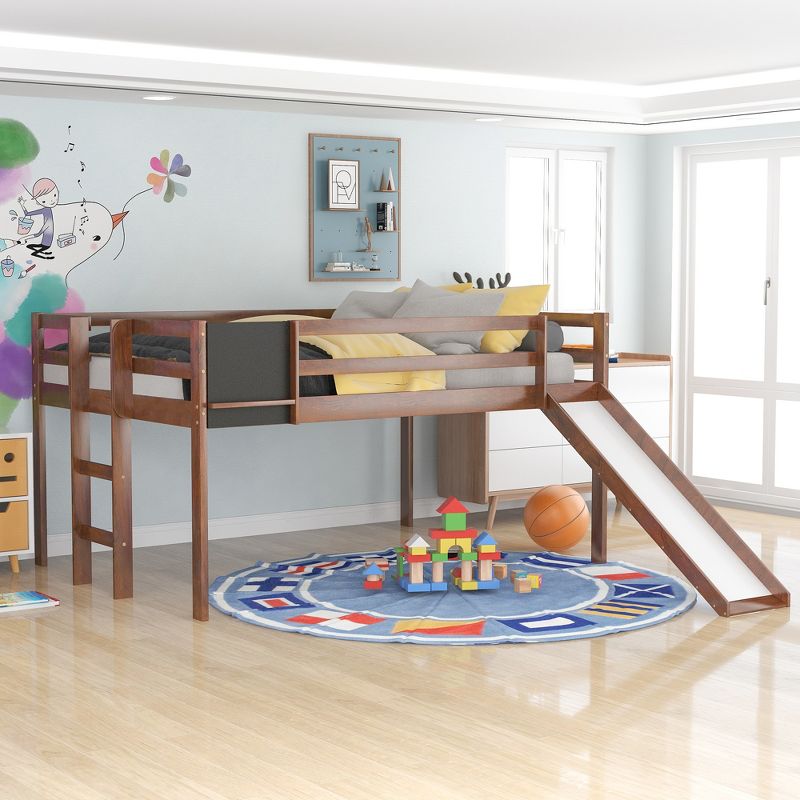Full Size Wooden Loft Bed with Slide, Stair and Chalkboard - ModernLuxe, 1 of 13