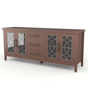 63" Farmhouse TV Stand for 70" TVs, Rustic Entertainment Center with Glass Doors, 2 Cabinets & 3 Drawers - 1 of 4