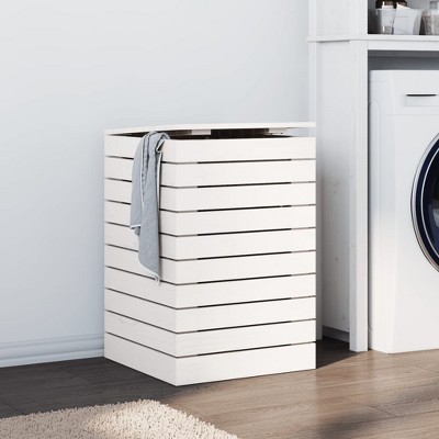 vidaXL Laundry Basket White 17.3 in.x17.3 in.x26 in. Solid Wood Pine
