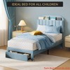 Twin Bed Frame Velvet Upholstered Platform Bed with Bookcase Headboard for Kids Girls Heavy Duty Steel Support Legs Easy Assembly Noise Free - 4 of 4