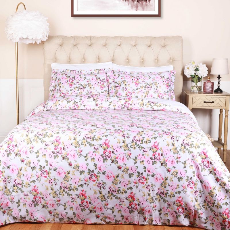 Soft 300 Thread Count Cotton Duvet Cover Bed Set with Pillow Shams, Vintage Floral or Solid Bedding Bohemian Wildflower by Blue Nile Mills, 2 of 7