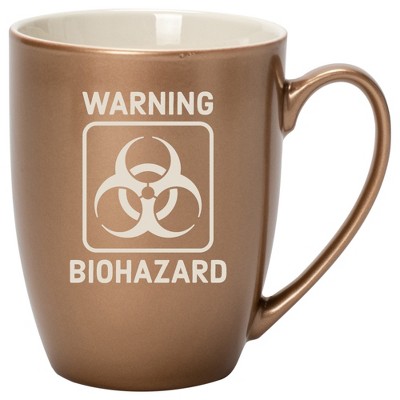 100 North Bronze Metallic Finish, 10 Ounce, Comfortably Fits Your Hands, New Bone China Coffee Tea Cup Mug, Warning Biohazard