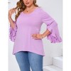 Womens Plus Size Tops 3/4 Ruffle Sleeve Shirts Loose V-Neck Dressy Casual Tunic Blouses - 2 of 4