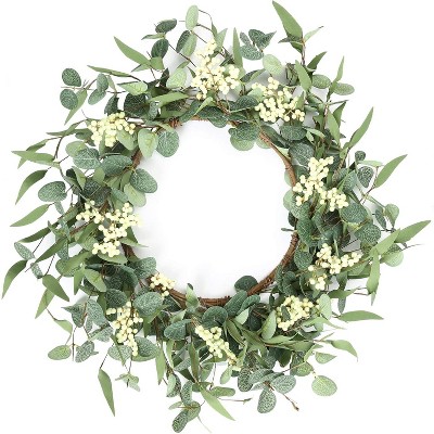 Attop 20'' Eucalyptus Wreath for Front Door, Porch, Window - Green Decor for Home, Farmhouse