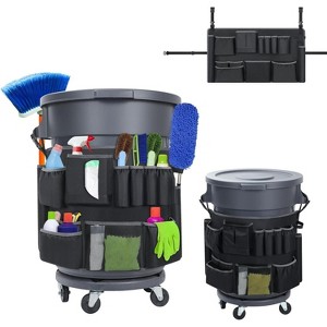 Trash Can Caddy Bag with 13 Pockets, Fits 32-55 Gallon Garbage Bins for Commercial Cleaning Supplies - 1 of 4