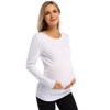 Coolmee Maternity Shirt Long Sleeve Basic Top Ruch Sides Bodycon Tshirt for Pregnant Women with Button - 2 of 4