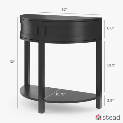 Blackened Oak Half Moon Console Table with Storage