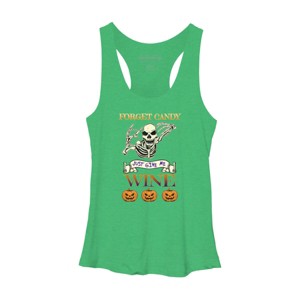 Women's Design By Humans Halloween Costume Forget Candy Just Give Me Wine Gift By TeeShirtMadness Racerback Tank Top - 1 of 3