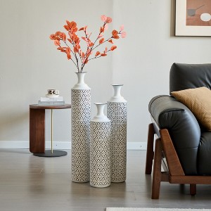 KWPZQEB Floor Metal Decorated Vases Set of 3, Gorgeous Home Decoration, Big Standing Vase with Modern Geometry Texture for Home - 1 of 4