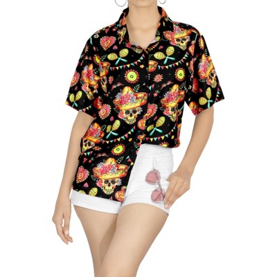 HAPPY BAY Women's Hawaiian Blouse Tops Vintage Shirt Button Down Halloween Costumes Party Short Sleeve Shirts for Women