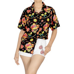 HAPPY BAY Women's Hawaiian Blouse Tops Vintage Shirt Button Down Halloween Costumes Party Short Sleeve Shirts for Women - 1 of 4