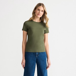 Lands' End Womens Short Sleeve Tugless Double Layer Crew Neck Knit Top - 1 of 4