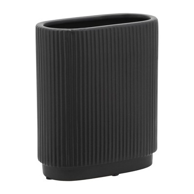 Sagebrook Home Simple Ceramic Vase - Contemporary Black Ridged 8" Vase for Floral Arrangements - Stylish Table Centerpiece - Home, Office or Event
