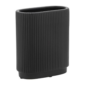 Sagebrook Home Simple Ceramic Vase - Contemporary Black Ridged 8" Vase for Floral Arrangements - Stylish Table Centerpiece - Home, Office or Event - 1 of 4