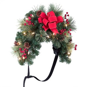Haute Décor 30" Battery Operated Pre-Lit LED Mixed Greenery Christmas Artificial Mailbox Swag Green with White Lights - 1 of 3