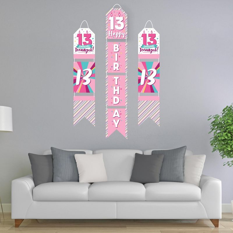 Big Dot of Happiness Girl 13th Birthday - Hanging Vertical Paper Door Banners - Official Teenager Birthday Party Wall Decor Kit - Indoor Door Decor, 2 of 8