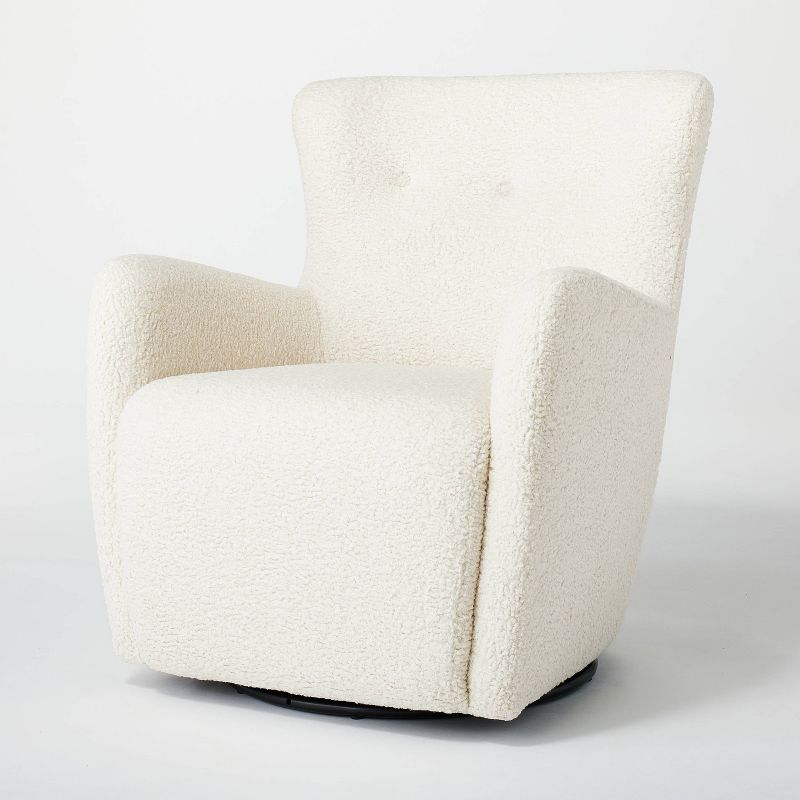 Kessler Swivel Accent Chair Cream Faux Shearling - Threshold&#8482; designed with Studio McGee, 1 of 10