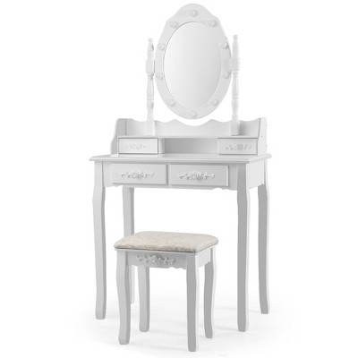 Costway Makeup Vanity Dressing Table Set W/10 Dimmable Bulbs Cushioned ...