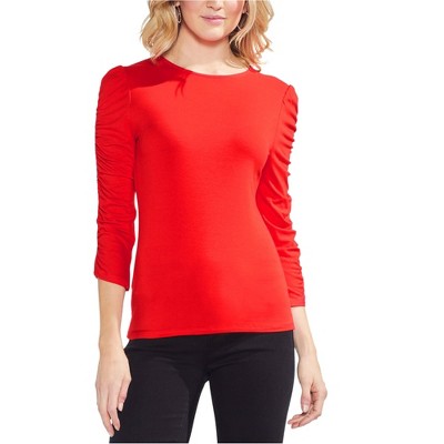 Vince Camuto Womens Ruched Sleeve Basic T-Shirt