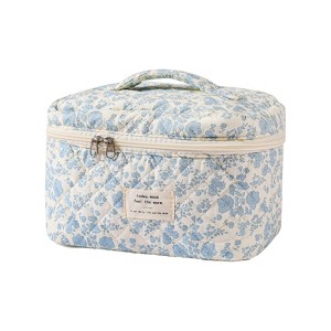 Genenric Large Travel Quilted Makeup Bag for Women, Floral Cotton Cosmetic Bag, - 1 of 4