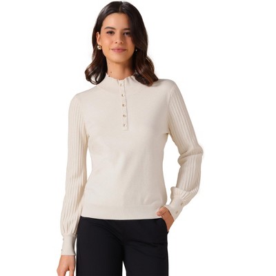 INSPIRE CHIC Women's Turtleneck Lantern Long Sleeve Buttons Decor Trendy Fall Winter Basic Sweater