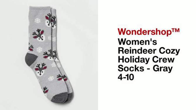 Women&#39;s Reindeer Cozy Holiday Crew Socks - Wondershop&#8482; Gray 4-10, 2 of 5, play video