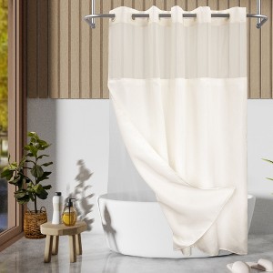 Slub Texture No Hook Shower Curtain with PEVA Snap-In Liner, and Sheer Window, 71"X74" - 1 of 4