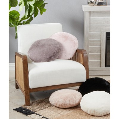 Small Black Faux Rabbit Fur Round Throw Pillow