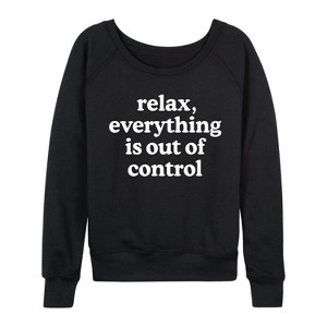Women's - Instant Message - Relax Out Of Control Lightweight French Terry Wide Neck Long Sleeve Graphic Shirt - 1 of 4