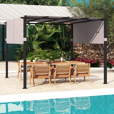 Gray Metal 10 x 10 ft Pergola with Retractable Canopy