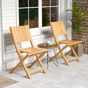 MOEPISY 2 Pieces Teak Wood Outdoor Dining Chairs with Slatted Seat - 1 of 4