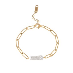 Anna-Kaci 18K Gold Plated Pearl Link Bracelet - Stainless Steel Pearl Bead Chain Bracelet Boho Chic Jewelry for Valentine's Day Birthdays - 1 of 4