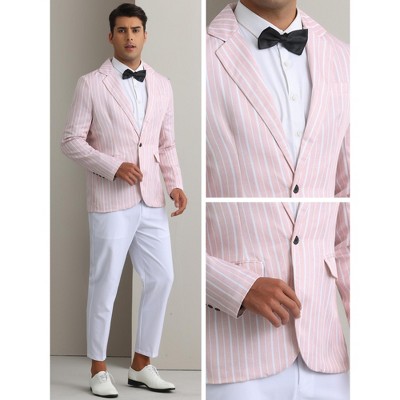 INSPIRE CHIC Men's One Button Slim Fit Contrasting Color Striped Blazers Pink Small — фото 5