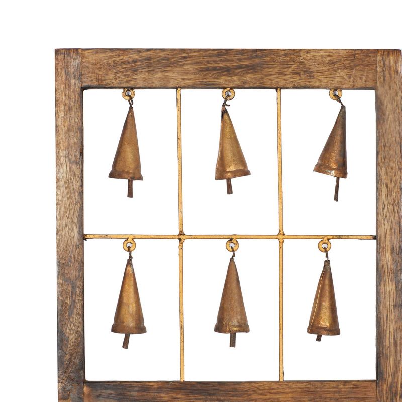 Wood Geometric Intricately Carved Wall Decor with Bells Set of 3 Brown - Olivia &#38; May, 6 of 19