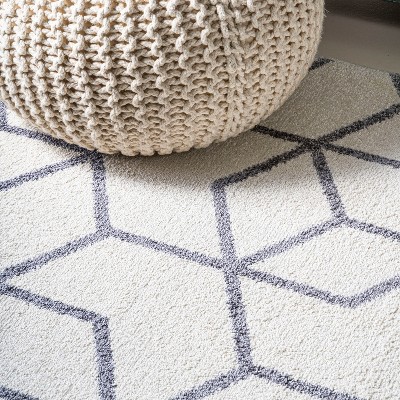 Modern Geometric Gray and White Synthetic Area Rug