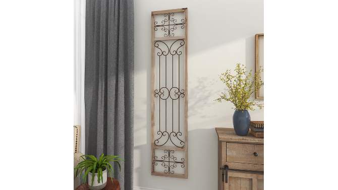 Wood Scroll Distressed Door Inspired Ornamental Wall Decor with Metal Wire Details Gray - Olivia &#38; May, 2 of 25, play video