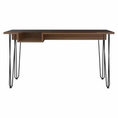 GlasFlength Desks Metal Frame Rustic Computer Desk Gaming Desk Home Office Desk Simple Design for Small Spaces, Brown, 21.7"*55.1"*29.2"
