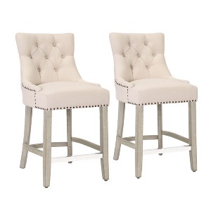 WestinTrends 24" Linen Tufted Buttons Upholstered Wingback Counter Stool (Set of 2) - 1 of 4