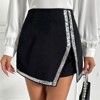 Women's Shorts Black High Waisted Sequin Trim Asymmetric Hem Mini Skirt Shorts - 3 of 4