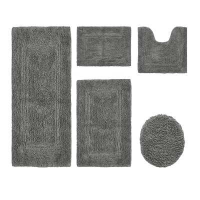 Lux Premium 100% Cotton Tufted Solid Reversible 5 PC Bath Rug Set – Ultra-Soft, Water-Absorbent, Durable, Machine Washable Bathroom Rug