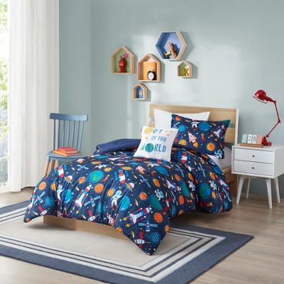 Jason Cozy Comforter Outer Space Rocket Ships, Astronauts Print, All Season Cover, Hypoallergenic Bedding Set