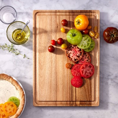 14x20 Acacia Wood Carving Board with Juice Groove Natural - Figmint™: Reversible Wooden Cutting Board, Charcuterie CHIPPED CORNER