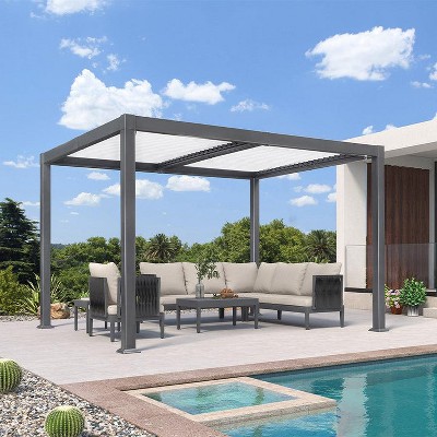 PURPLE LEAF Louvered Pergola Outdoor Aluminum Pergola with White Adjustable Rainproof Roof Grey Frame Hardtop Gazebo for Patio Deck Garden