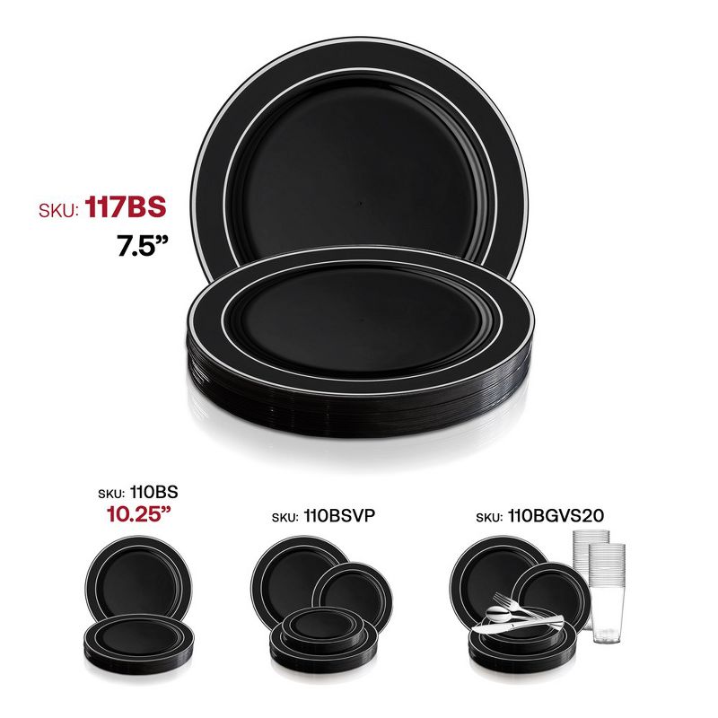 Smarty Had A Party 7.5" Black with Silver Edge Rim Plastic Appetizer/Salad Plates (120 Plates), 5 of 7
