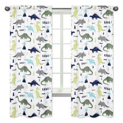 Blue and Green Dinosaur Print Rod Pocket Curtain Panels
